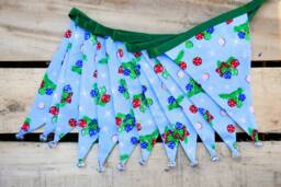Retro Style Blue Christmas Baubles Fabric Bunting - Double-Sided 12 Flags 3 Metres - thumbnail 1