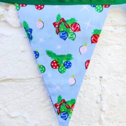 Retro Style Blue Christmas Baubles Fabric Bunting - Double-Sided 12 Flags 3 Metres - thumbnail 3