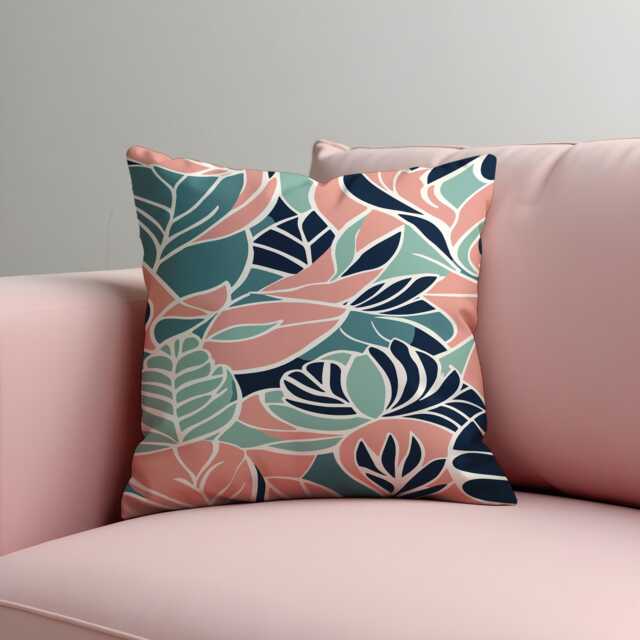 Tropical Leaf Cushion Cover, Bold Coral & Mint Botanical Print Pillowcase, Modern Coastal Decorative Throw Pillow Eclectic Home Decor - image 1