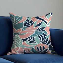Tropical Leaf Cushion Cover, Bold Coral & Mint Botanical Print Pillowcase, Modern Coastal Decorative Throw Pillow Eclectic Home Decor - thumbnail 3