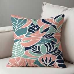 Tropical Leaf Cushion Cover, Bold Coral & Mint Botanical Print Pillowcase, Modern Coastal Decorative Throw Pillow Eclectic Home Decor - thumbnail 4