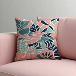 Tropical Leaf Cushion Cover, Bold Coral & Mint Botanical Print Pillowcase, Modern Coastal Decorative Throw Pillow Eclectic Home Decor - thumbnail 1