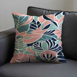 Tropical Leaf Cushion Cover, Bold Coral & Mint Botanical Print Pillowcase, Modern Coastal Decorative Throw Pillow Eclectic Home Decor - thumbnail 2