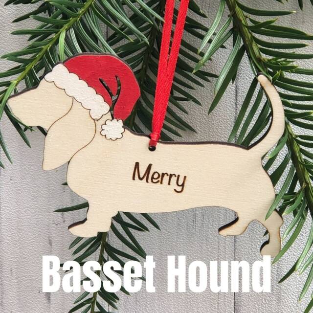Personalised Basset Hound Christmas Ornament Hand-Painted Santa Hat - image 1