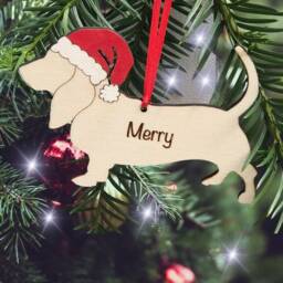 Personalised Basset Hound Christmas Ornament Hand-Painted Santa Hat - thumbnail 3