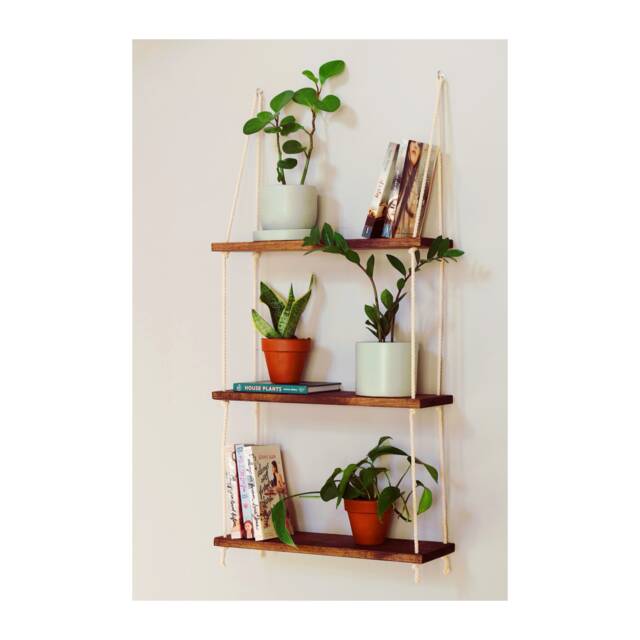 Tiered Wall Shelf - Hanging Rope Shelves Planter Floating Boho - image 1