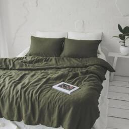 Forest Green Linen Duvet Cover With Coconut Buttons, Natural Softened Medium Weight Cover, King, Queen, Twin Bedding - thumbnail 3