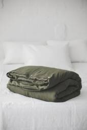 Forest Green Linen Duvet Cover With Coconut Buttons, Natural Softened Medium Weight Cover, King, Queen, Twin Bedding - thumbnail 1