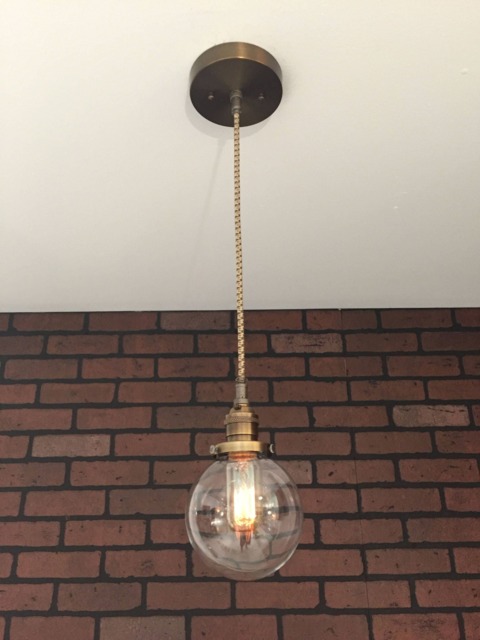 "Industrial Pendant Light -Antique Brass 5"" Small Glass Globe Shade with Patented ""Huila Electrical Connectors" - image 1