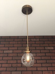 "Industrial Pendant Light -Antique Brass 5"" Small Glass Globe Shade with Patented ""Huila Electrical Connectors" - thumbnail 1