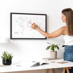 Push Pin Mini World Travel Map Canvas, Framed Small Board To Mark Places You Have Been, Minimal Pinnable Tracker Locations - thumbnail 2