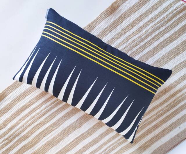 Navy Linen Pillow Cover Hand-Cut African Geometric Design, 12x20 - image 1