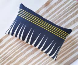 Navy Linen Pillow Cover Hand-Cut African Geometric Design, 12x20