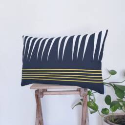 Navy Linen Pillow Cover Hand-Cut African Geometric Design, 12x20 - thumbnail 3