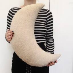 Sherpa Moon Pillow, Beige Crescent Cushion, Nursery Decor - thumbnail 2