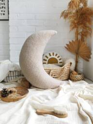 Sherpa Moon Pillow, Beige Crescent Cushion, Nursery Decor - thumbnail 1