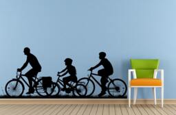 Family Riding Bicycles in The Park Window Or Wall Car Vinyl Peal & Stick Removable Sticker Decal L1490 - thumbnail 1