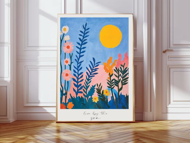 Live By The Sun, Soleil Art Print, Boho Sun Colourful Modern Art, Wall Bohemian Decor, Bedroom Print - image 1