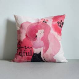 Pink Floral Girl Cotton Throw Pillow Cover Inspirational Decorative Cushion - thumbnail 1