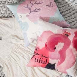 Pink Floral Girl Cotton Throw Pillow Cover Inspirational Decorative Cushion - thumbnail 2