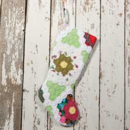 Vintage Hand-Stitched Quilt Christmas Stocking Grandma's Garden Decor - thumbnail 3