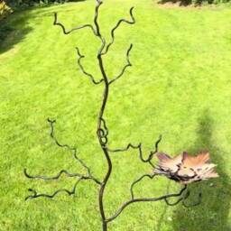 Bird Feeder Tree Stand With Maple Leaf Flower & Bird Bath in Colourful Stainless. Unusual Iron & Steel Wedding Anniversary Gift - thumbnail 3