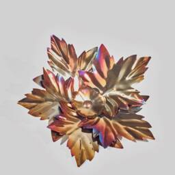 Bird Feeder Tree Stand With Maple Leaf Flower & Bird Bath in Colourful Stainless. Unusual Iron & Steel Wedding Anniversary Gift - thumbnail 2