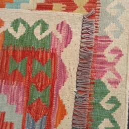 Kilim Runner Rug, Handmade Artisan Afghan Turkish Aztec Natural Wool Rug 395x82 cm - thumbnail 3