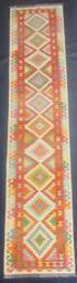 Kilim Runner Rug, Handmade Artisan Afghan Turkish Aztec Natural Wool Rug 395x82 cm - thumbnail 1