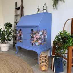 Pretty Writing Desk/Bureau Painted Light Blue, Pink & Floral - thumbnail 3