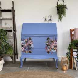 Pretty Writing Desk/Bureau Painted Light Blue, Pink & Floral - thumbnail 2