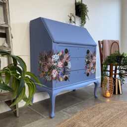 Pretty Writing Desk/Bureau Painted Light Blue, Pink & Floral