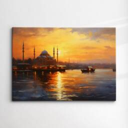 Istanbul River Mosque Turkey City Landmark Oil Painting Style Wall Art Framed Calming Canvas Poster Print Home/Office Room Decor Gifts - thumbnail 3