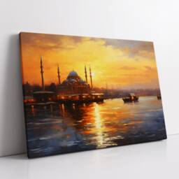 Istanbul River Mosque Turkey City Landmark Oil Painting Style Wall Art Framed Calming Canvas Poster Print Home/Office Room Decor Gifts - thumbnail 2