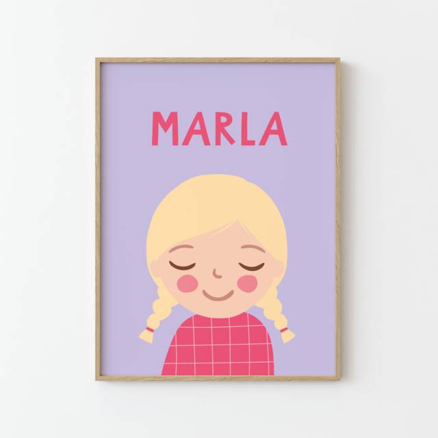 Personalized Girl Portrait With Name - Custom Nursery Wall Art Kids Room Decor Illustrated Print - image 1