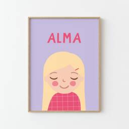 Personalized Girl Portrait With Name - Custom Nursery Wall Art Kids Room Decor Illustrated Print - thumbnail 3