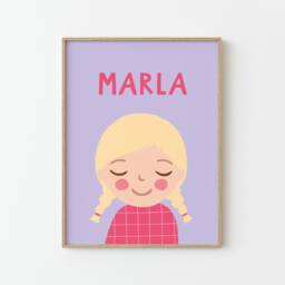 Personalized Girl Portrait With Name - Custom Nursery Wall Art Kids Room Decor Illustrated Print - thumbnail 1