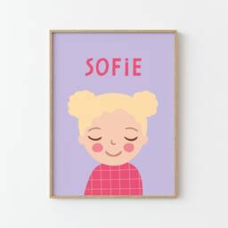 Personalized Girl Portrait With Name - Custom Nursery Wall Art Kids Room Decor Illustrated Print - thumbnail 2