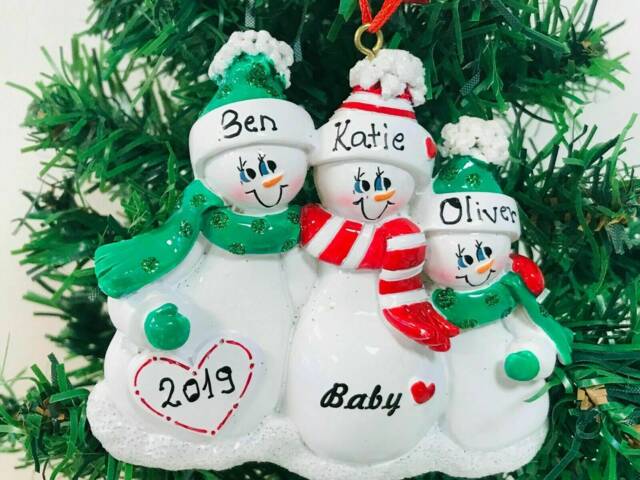 Personalized Snowman Family Christmas Ornament, Expecting Baby Gift - image 1