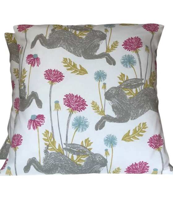"Hare Print Cushion Cover Set Cerise, Blue, Grey - Set Of Two - 16""-24" - image 1