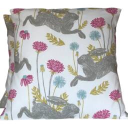 "Hare Print Cushion Cover Set Cerise, Blue, Grey - Set Of Two - 16""-24" - thumbnail 2