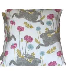 "Hare Print Cushion Cover Set Cerise, Blue, Grey - Set Of Two - 16""-24" - thumbnail 1