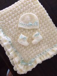 Cream Baby Blanket - Creamy White Crochet Antique New Gift Shower - thumbnail 1