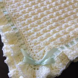Cream Baby Blanket - Creamy White Crochet Antique New Gift Shower - thumbnail 3