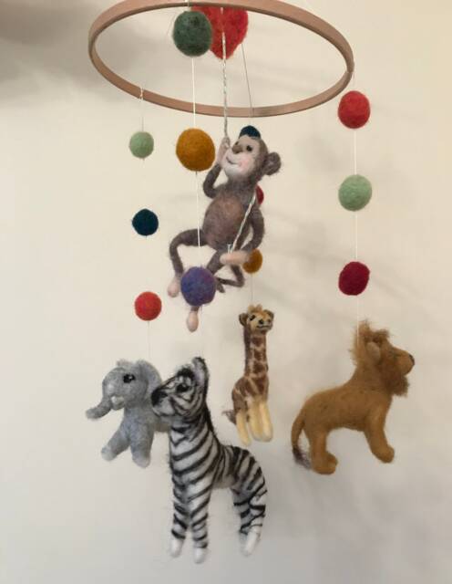 Crib Mobile/Safari Mobile/Felted Safari Animals Mobile/Needle Felted Cot Mobile/Baby Shower Gift/Newborn Gift - image 1