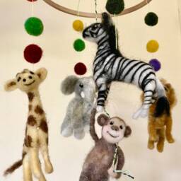 Crib Mobile/Safari Mobile/Felted Safari Animals Mobile/Needle Felted Cot Mobile/Baby Shower Gift/Newborn Gift - thumbnail 2