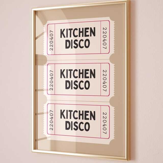 Retro Ticket Art Print, Kitchen Disco Poster, Trendy Wall Art, Beige & Cream Dining Room Decor - image 1