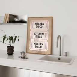 Retro Ticket Art Print, Kitchen Disco Poster, Trendy Wall Art, Beige & Cream Dining Room Decor - thumbnail 3