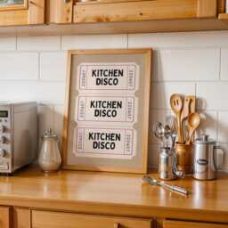 Retro Ticket Art Print, Kitchen Disco Poster, Trendy Wall Art, Beige & Cream Dining Room Decor - thumbnail 2