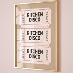 Retro Ticket Art Print, Kitchen Disco Poster, Trendy Wall Art, Beige & Cream Dining Room Decor - thumbnail 1